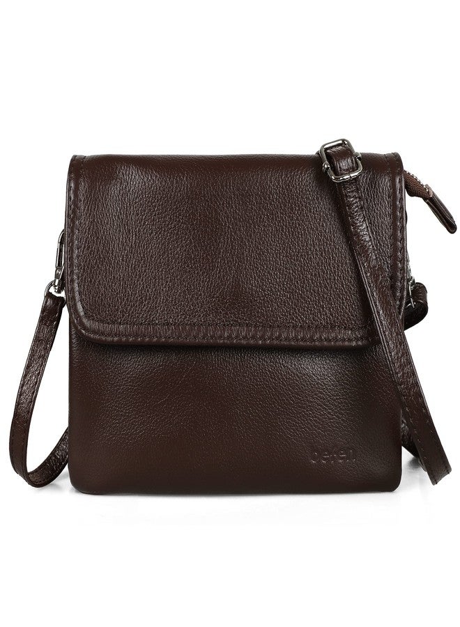 بيفن حقائب كروس صغيرة من الجلد الطبيعي للنساء من بيفين، لون بني داكن، محفظة أنيقة للهاتف المحمول مع جيوب متعددة، تناسب آيفون 14 برو ماكس (لون قهوة). - Image 1